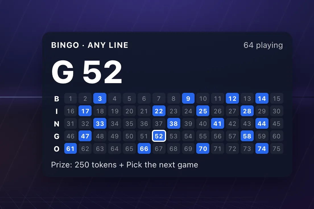 Stream Bingo on an overlay: the last number called and the board of called numbers